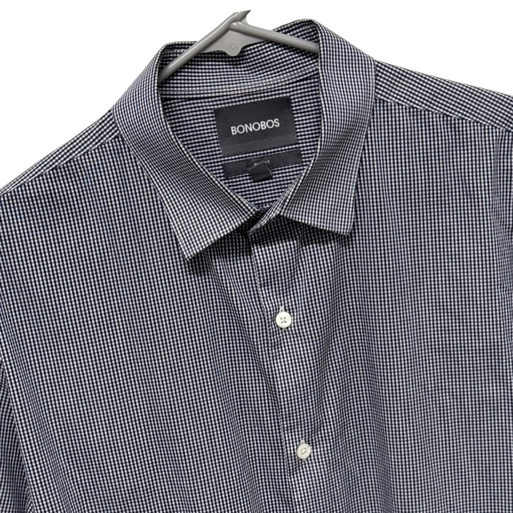 Bonobos Mens Shirt Jetsetter Slim Fit Long Dress Shirt Navy Gingham L Long